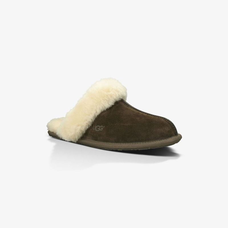 Chausson UGG Scuffette II Femme Kaki/Blanche Soldes 233RODUY